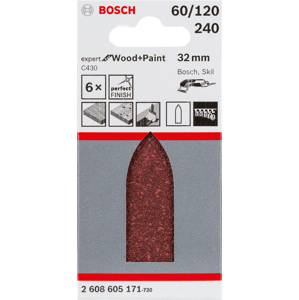BOSCH C430 (P60/120/240) sada 32x88mm brusných papírů Best for Wood+Paint - 6 ks